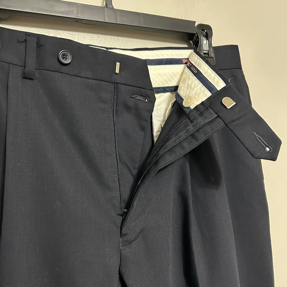 T. Harris Men's Dress Pants 34X29 Navy Blue Excellent 100% Wool Cuffed Trousers - Picture 8 of 11